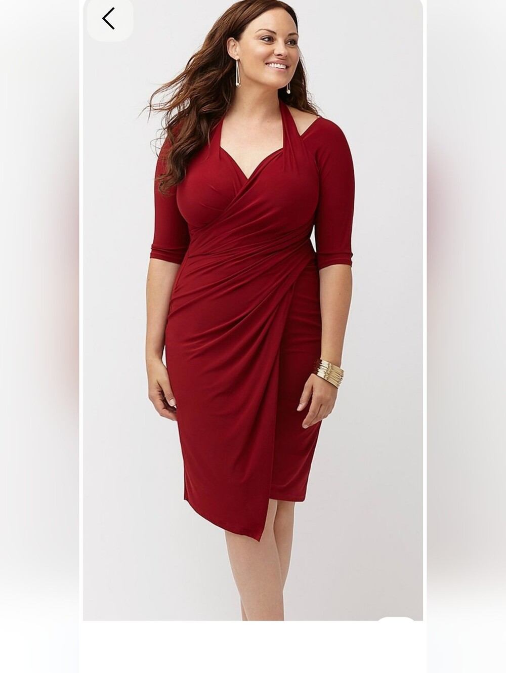 Kiyonna Burgundy Foxfire Faux Off-Shoulder Wrap Dress